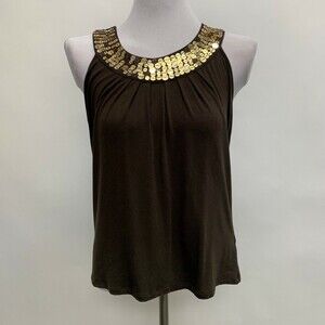 Michael Kors Women's Top Petite Small Brown Sleeveless Sequins